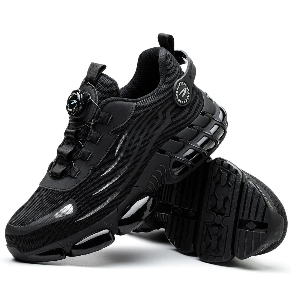 Men's lightweight steel toe safety sneaker in black - side view